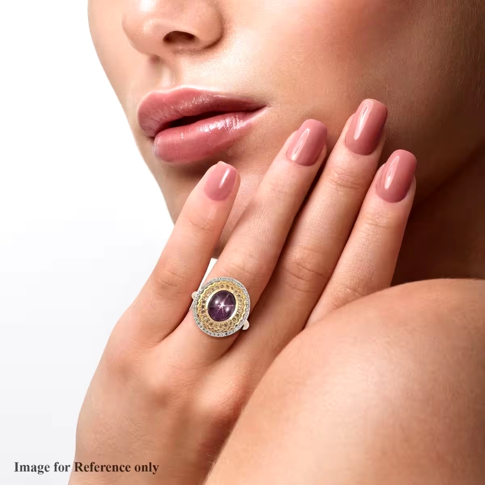 Exquisite Indian Star Ruby with Double Halo of White & Champagne Zircon - Picture 5 of 9